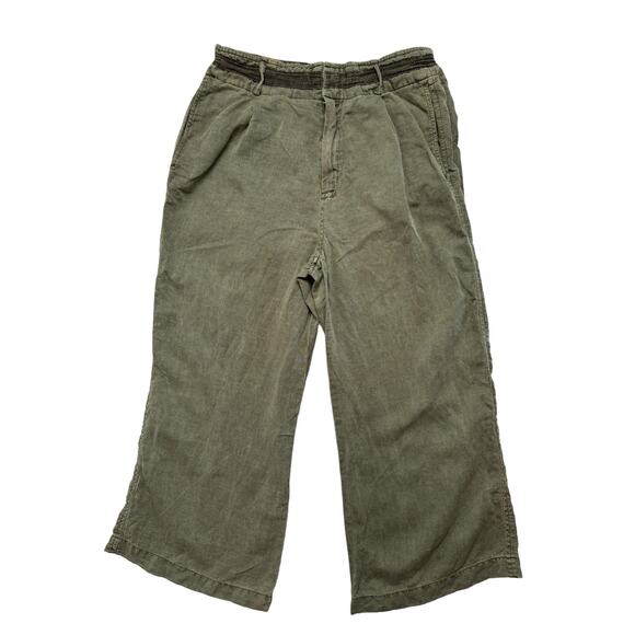 C&C California Pants - C&C CALIFORNIA Sage Green Linen Lyocell Wide Leg Crop Pants Size 6 Flap Pocket